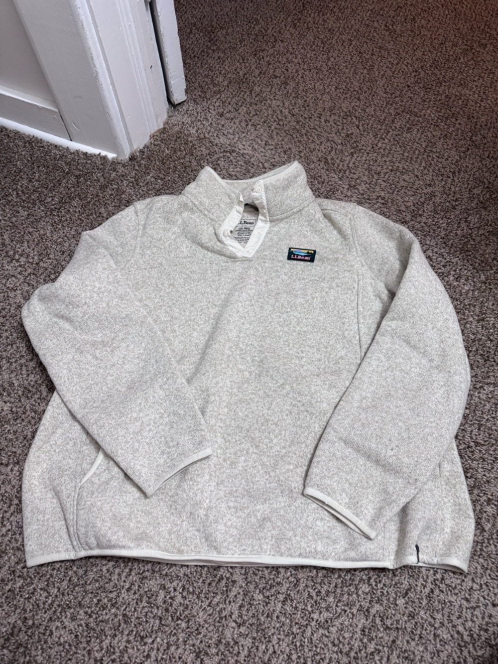 L.L. Bean Women's Heathered Cream Snap Up Sweater